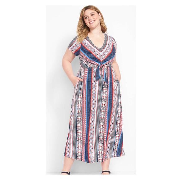 Lane Bryant Red&Blue Floral Print Maxi Dress Sz.14/16 - Picture 1 of 13